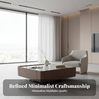 Italian Minimalist Design Square Stone-Top Coffee Table with Drawers Saddle Leather Wrapped Living Room Furniture scuff Resistant Multi-Functional for Homeowners, Interior Designers, Renters, Lounge Area, Home Office