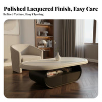 dual-level Oval Table Modern Minimalist design Living Room Furniture High-Gloss Finish Integrated Storage Shelf for Lounge Area