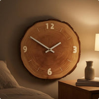 Wooden Wall Timepiece White Hands Wood-Slice Timepiece Simple Tick Marks