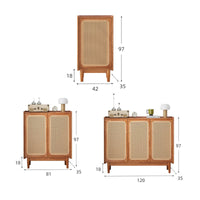 Cane Door Storage Cabinet Solid Wood Rattan Footwear Storage Unit Minimalist Style Household Furniture for Living Room