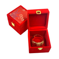 Red Velvet Wooden Bangle Storage Box with Dragon and Phoenix Design, 4-Slot