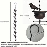 Vintage Metal Rain Chain with Bird Decor for Outdoor Garden