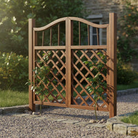 Wooden Lattice Gate Weather-Resistant Arched Double Garden Gate Anti Carbonized Fir Wood Fence for Homeowners, Yard, Vegetable Bed, Patio