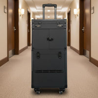 Large Capacity Professional Salon Travel Case Telescoping Handle Rolling Hairstylist Case Combination Lock Multi-Compartment Rolling Tool Chest for Barbers