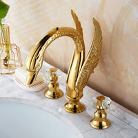 European Style Gold Swan Three-Hole Basin Faucet with Crystal Handle