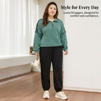Joggers for Women with Tapered Leg and Drawstring Waist, Baggy Jogging Bottoms in Blended Fabric, Plus Size Ladies for Casual Wear