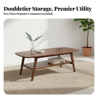 2-Tier Rectangular Coffee Table Minimalist Design Double-Deck Rectangular Table Rounded Corners Tapered Legs for Homeowners
