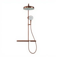 Rainfall Shower System, Brushed Copper Gold Brass, Temperature-Controlled, High Pressure, Wall Mounted, Large Flow, Bathroom Accessory Set