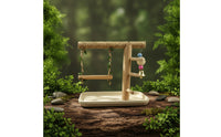 Natural Wood Reptile Perch with Tray Easy to Clean Climbing Stand with Swing Sturdy Wooden Reptile Playground Safe for Terrarium