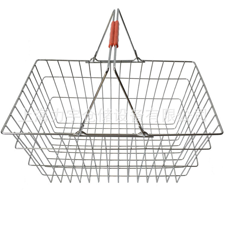 Supermarket Shopping Basket Metal Hand Basket Steel Wire Basket Electroplated Color Stainless Steel Basket