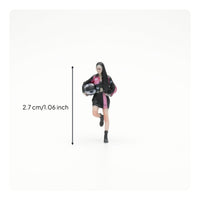 Motorcycle Girl Figurine Color-Printed Running Girl Figure Miniature with Helmet Tiny Scale Figure Model Compact for Collectors
