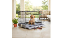 Easy to Clean Dog Crate with Slide-out Tray Sturdy Rolling Pet Enclosure Top and Front Doors Cat Playpen with Wheels for Indoor