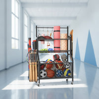 Garage Sports Equipment Organizer Smooth-Rolling Ball Storage Rackwith Wheels Heavy-Duty Garage Organizer with Shelves for Gym, Basement, Game Room