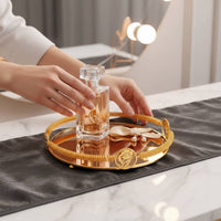 Round Gold Tray Braided Border Home Decor Raised Rim