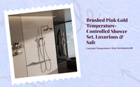 Rainfall Shower System, Brushed Copper Gold Brass, Temperature-Controlled, High Pressure, Wall Mounted, Large Flow, Bathroom Accessory Set