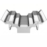 Stainless Steel Toolbox Foldable Three-Layer Toolbox Silver Shiny Finish