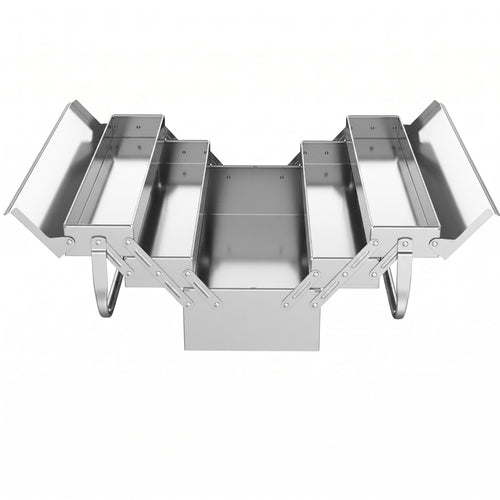 Stainless Steel Toolbox Foldable Three-Layer Toolbox Silver Shiny Finish