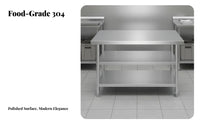 1 Piece Commercial Kitchen Prep Table Extra Thick Stainless Steel Work Sturdy Table Superior Stability Utility Workbench Suitable for Restaurant Bakery Caterers Cafeteria Laundry Room
