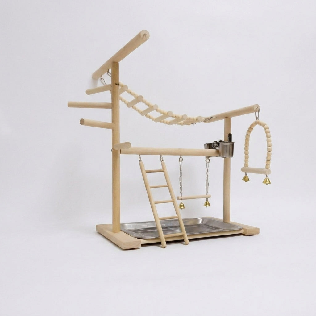 Bird Play Stand with Tray and Ladder, 4-Tier Wooden Parrot Perch for Budgie Toy, Multi-Level Bird Stand for Cockatiel Toy and Lovebird Toy Use