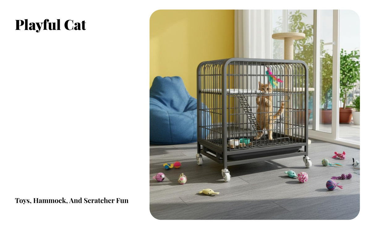 Multilevel Design Cat Enclosure Litter Box Combo Easy to Clean Multi-Level Cat Enclosure Sturdy Frame Multiple Door Entry for Apartment, Home