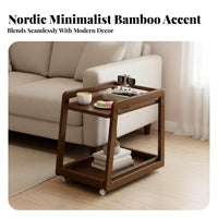 Sofa Side Cart Easy Mobility Wheeled End Table Raised Guardrails for Living Room