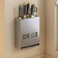 Chopstick Holder and Wall-Mounted Organizer with 3 Compartments, Stainless Steel Spoon Holder and Knife Holder with Hooks for Modern Kitchens