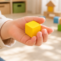 Wooden Cubes Building Blocks, 50 Pieces Natural Wood Building Bricks, Motor Skills Promotion from Age 3