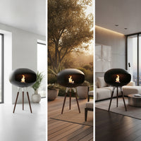 Tripod Fireplace Freestanding Liquid Biofuel Fireplace Matte Black for Terrace