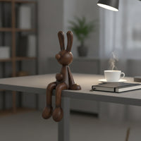 Hare Figurine with Dangling Legs Wood-Grain Bunny Shelf Sitter Rustic Hare Figurine for Windowsill, Desk