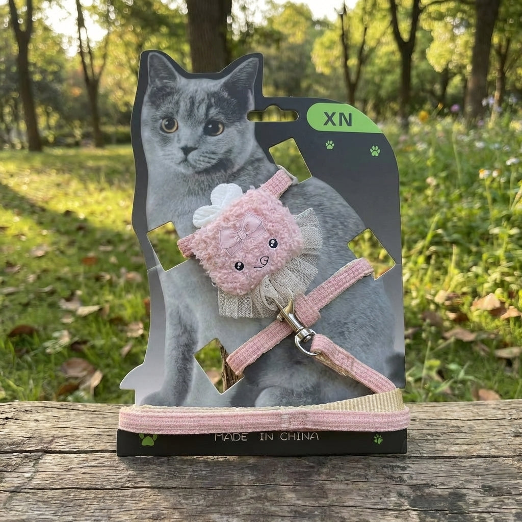 Cat Harness and Leash Set, Polyester Vest Cat Walking Harness with Non-Retractable Cat Walking Leash, Outdoor Walking and Leash Walking Gear