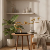 Bird Sculpture with Crystal Base Metal Ornament with Branch Whimsical