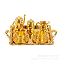 Dollhouse Miniature Alloy Afternoon Tea Set for Kitchen Micro Scene Photography Prop