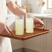 Double-Handle Wicker Tray Decorative Woven Tray Basket Long-Lasting