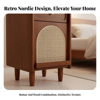 Narrow Rattan Bedside Cabinet Vintage design Narrow Rattan Nightstand for Hallway