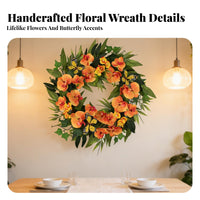 Artificial Flower Wreath Butterfly Floral Summer Wreath Realistic Faux Florals for Wedding Wall Decor Porch