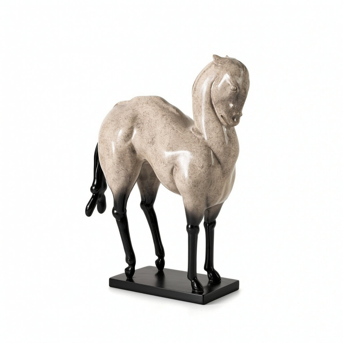 Standing Horse Resin Statue Horse Sculpture with Base Shiny Decor for Living Room, Entryway, Study