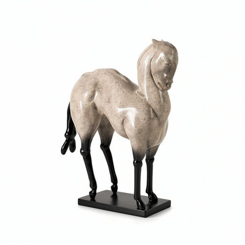 Standing Horse Resin Statue Horse Sculpture with Base Shiny Decor for Living Room, Entryway, Study