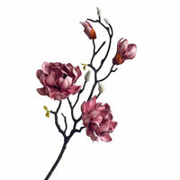 Multi-Head Magnolia Spray PU Material Artificial Magnolia Stem Realistic Look Chinese Style Floral Stem for Living Room, Dining Table, Bedroom