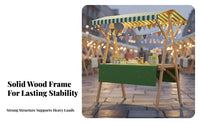 Portable Mobile Display Cart Solid Wood Wooden Market Stall Easy Assembly Foldable Vendor Rack Locking Casters for Street Vendors, Small Business Owners, Promotional Events, Craft Fair, Farmers Markets, Temporary Shops