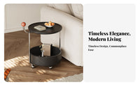 2-Tier Rolling End Table Rustic Minimalist Artistic Household Furniture Mobile with Casters Vintage Influenced for Homeowners