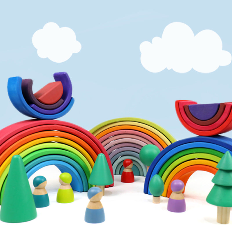 Wooden Rainbow Stacking Blocks Toy for Kids