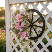 Pink Flower Wreath No Maintenance Wheel Wreath Decor Gift Ready Floral Door Hanger for Porch