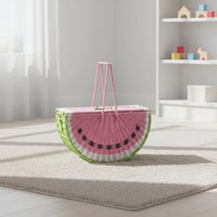 Watermelon Outing Basket Green Trim Faux Rattan Outing Basket Portable