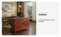Chinese Design Sideboard Ample Storage Rich Hardwood Dining Room Cabinet Hand-Finished Solid Wood Buffet Cabinet for Families, Restaurant, Entryway