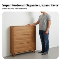 Footwear Storage Unit Space-saving Narrow Shoe Storage Cabinet with Solid Wood Frame Adjustable Drawers Tipping Mechanism Removable Partitions Suitable for Apartment Dwellers and Hallway Organization