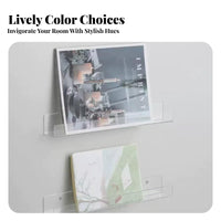 4 Pieces Transparent Clear Picture Ledge Space-Saving Display Shelf Floating Design Wall Decoration Minimalist Design for Collectors, Home Decor Enthusiasts, Living Room, Bedroom, Nursery, Kitchen