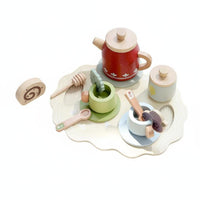Burr-Splinter-Free Afternoon Tea Playset Water-Based Paint Wooden Tea Set Children's Toy for Preschoolers, Toddlers, Playroom, Home
