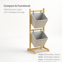 Baskets with Wooden, Storage Organiser for Home Decluttering, Tiered Storage Shelf for Apartment, En - Image 7
