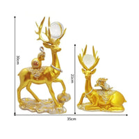 2 Pieces Golden Couple Deer Statues Pair Standing and Sitting Deer Figurines Light Luxury Desktop Sculptures for Entryway, Bookshelf