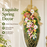 60cm Spring Door Swag, Artificial Mixed Floral Teardrop Swag for Front Door, Farmhouse Summer Wreaths for Home Decor UK